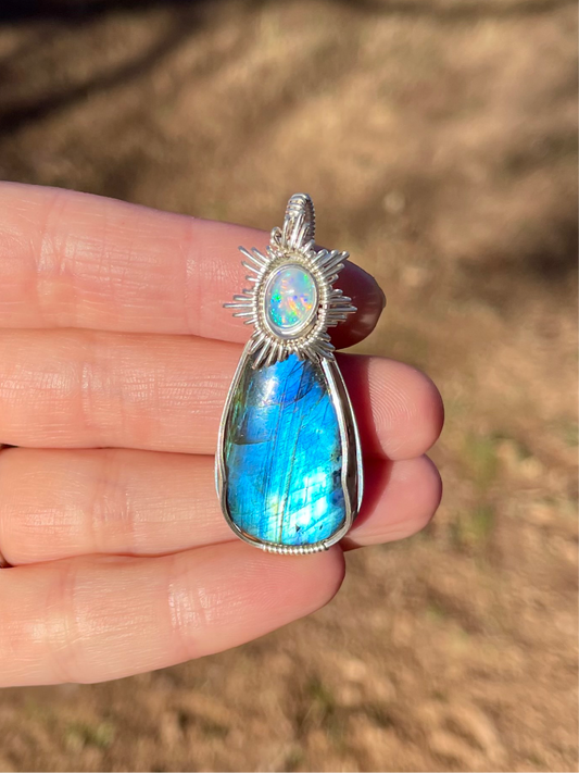 Sunburst Labradorite + Opal Pendant