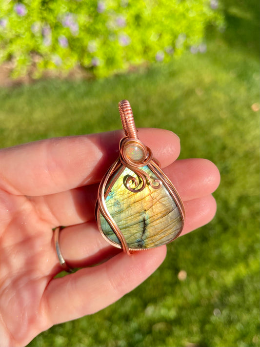 Labradorite + Opal Pendant