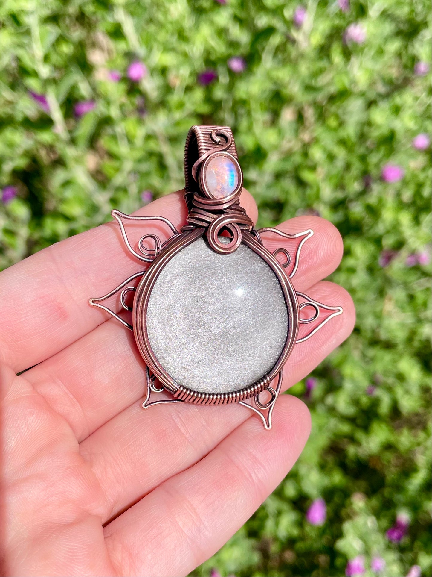 Silver Sheen Obsidian + Moonstone Flower