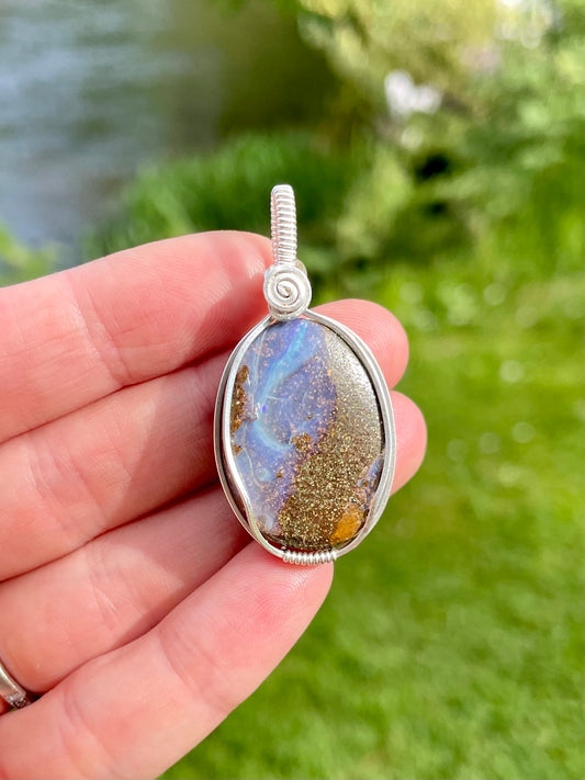 Australian Boulder Opal Earth Pendant