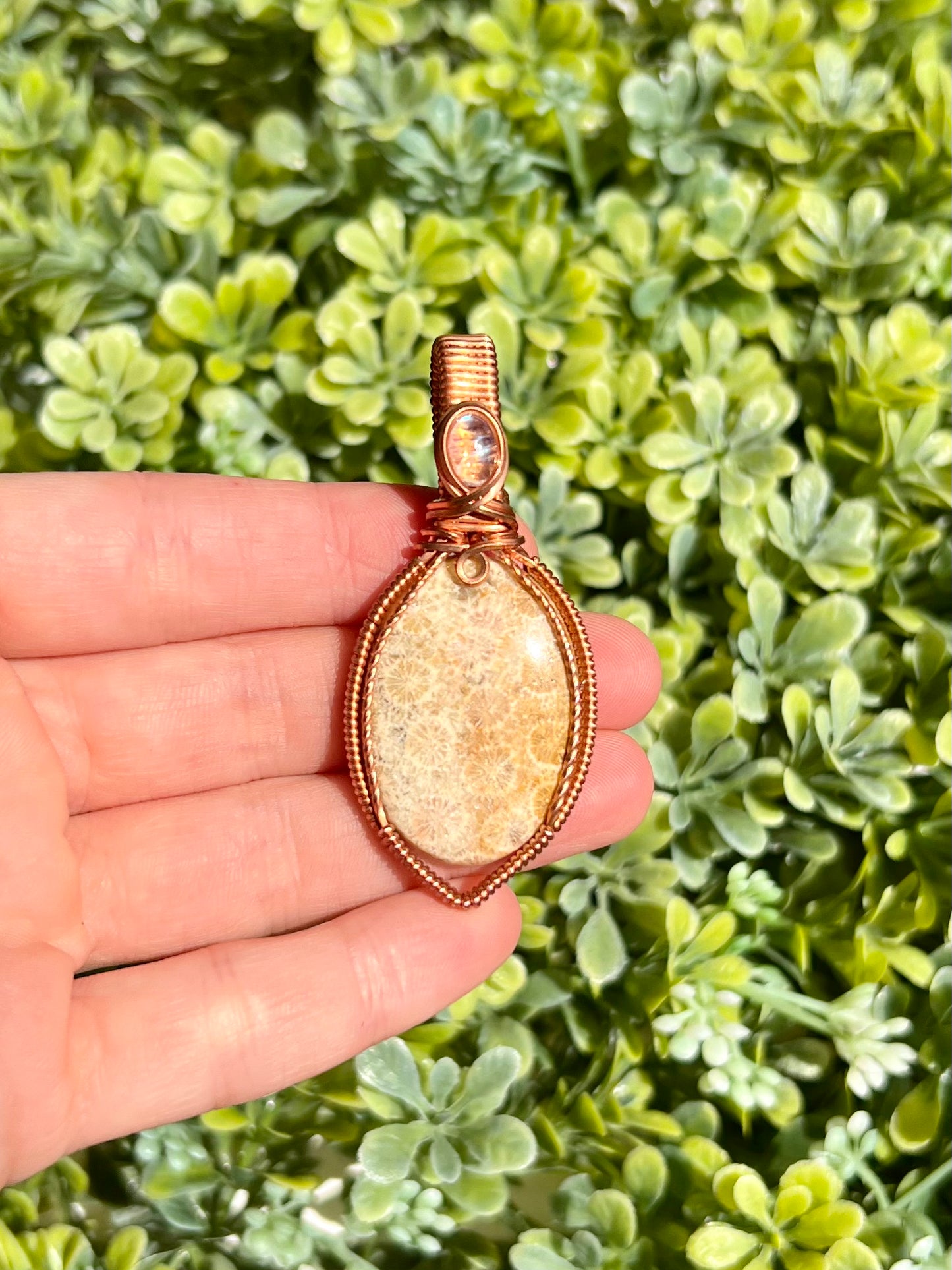 Coral Fossil & Moonstone Pendant