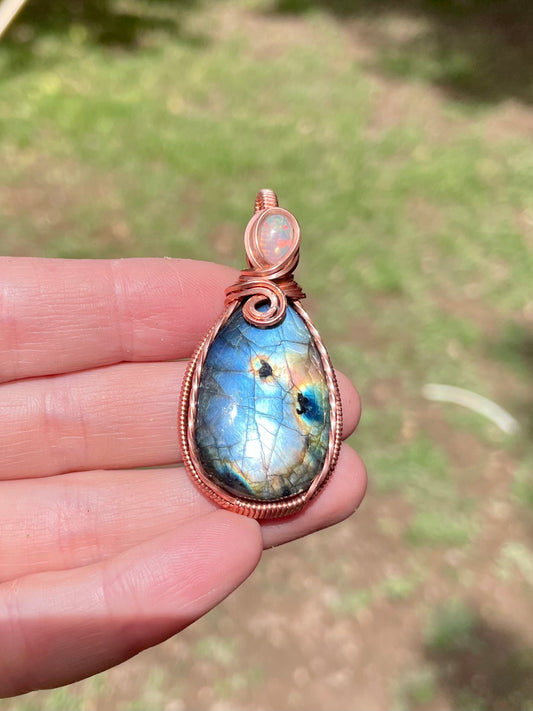 Rainbow Labradorite and Opal Pendant