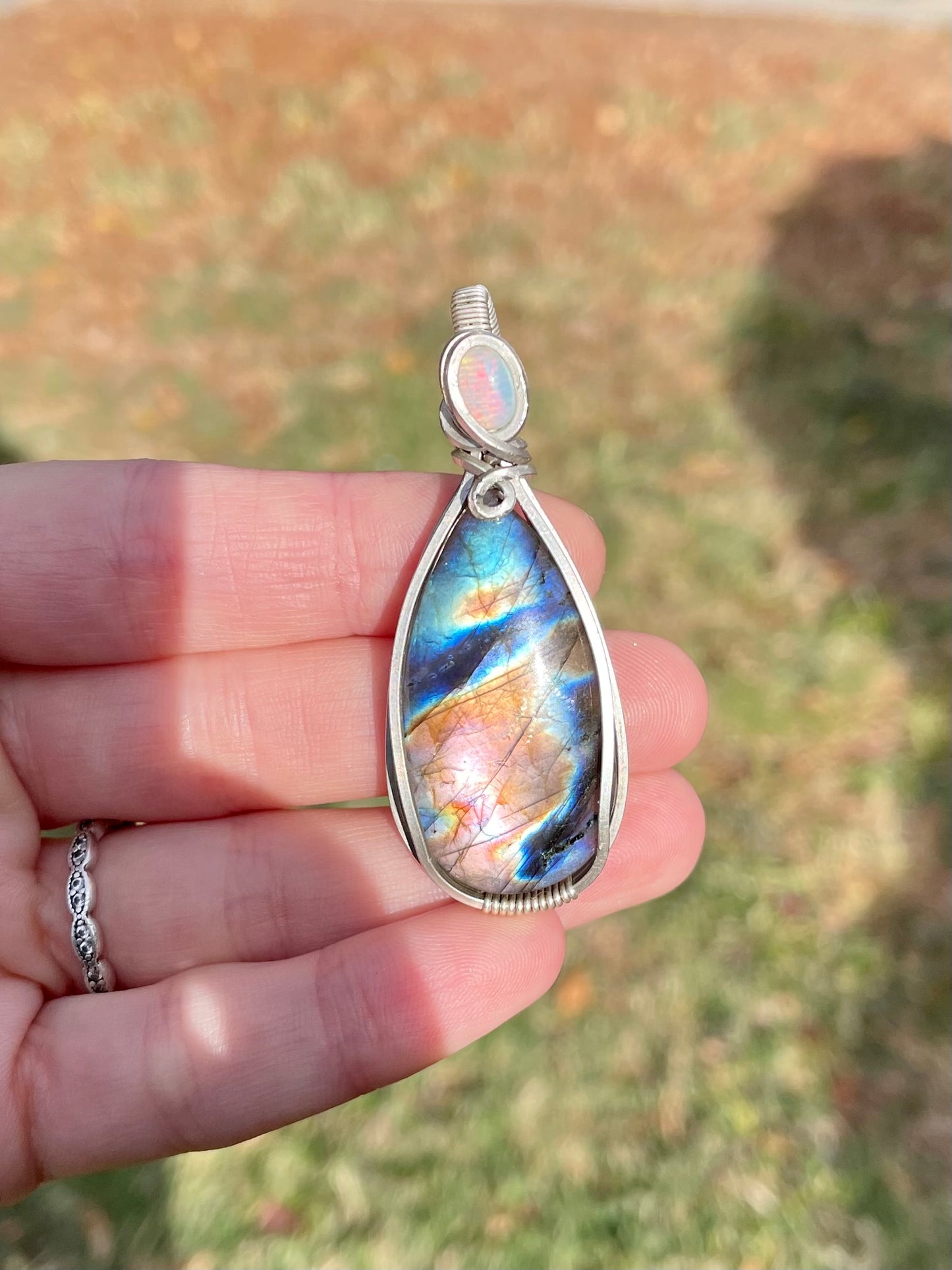 Labradorite + Opal Pendant in Sterling Silver filled