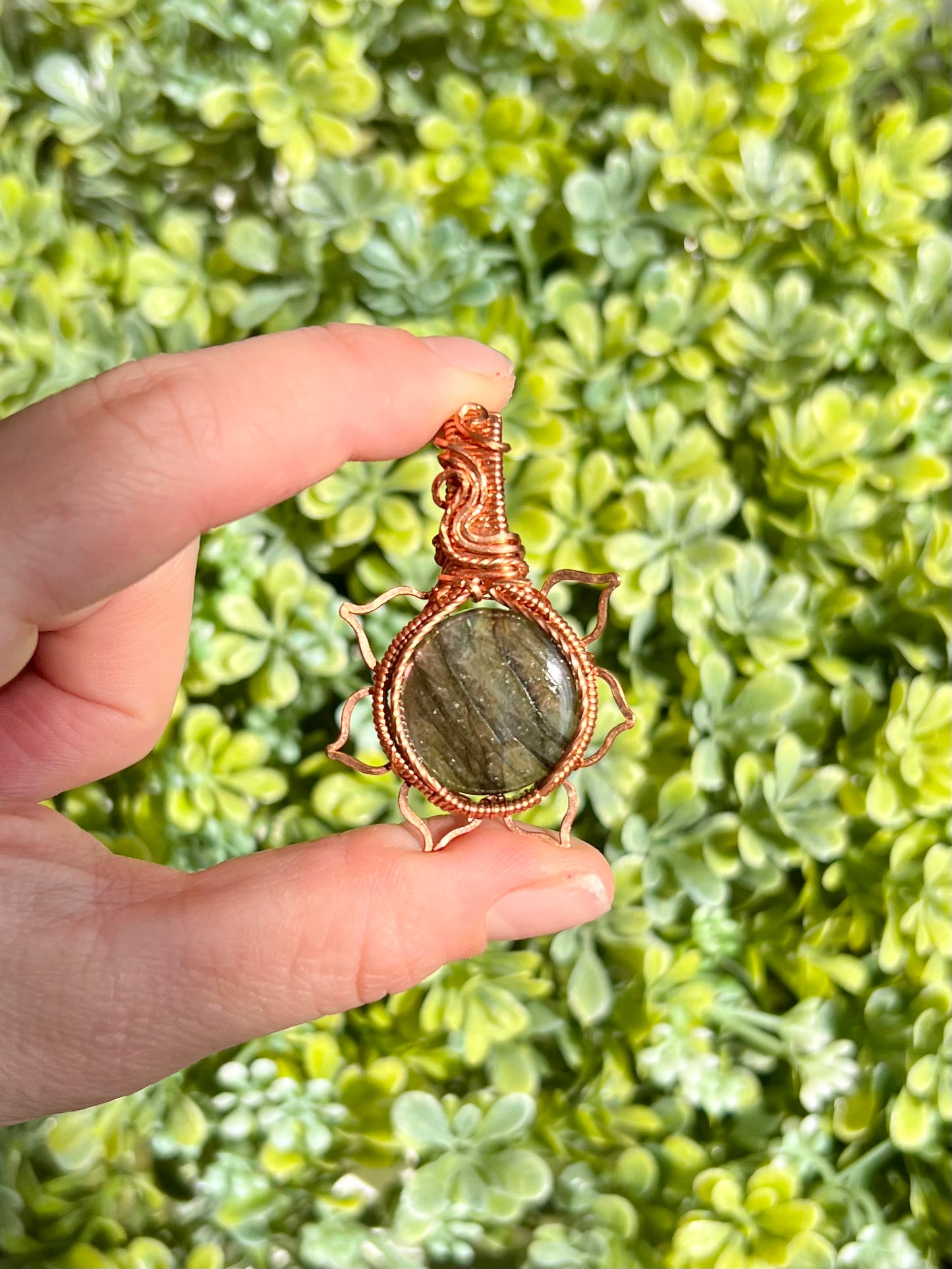 Pink Labradorite Flower Pendant