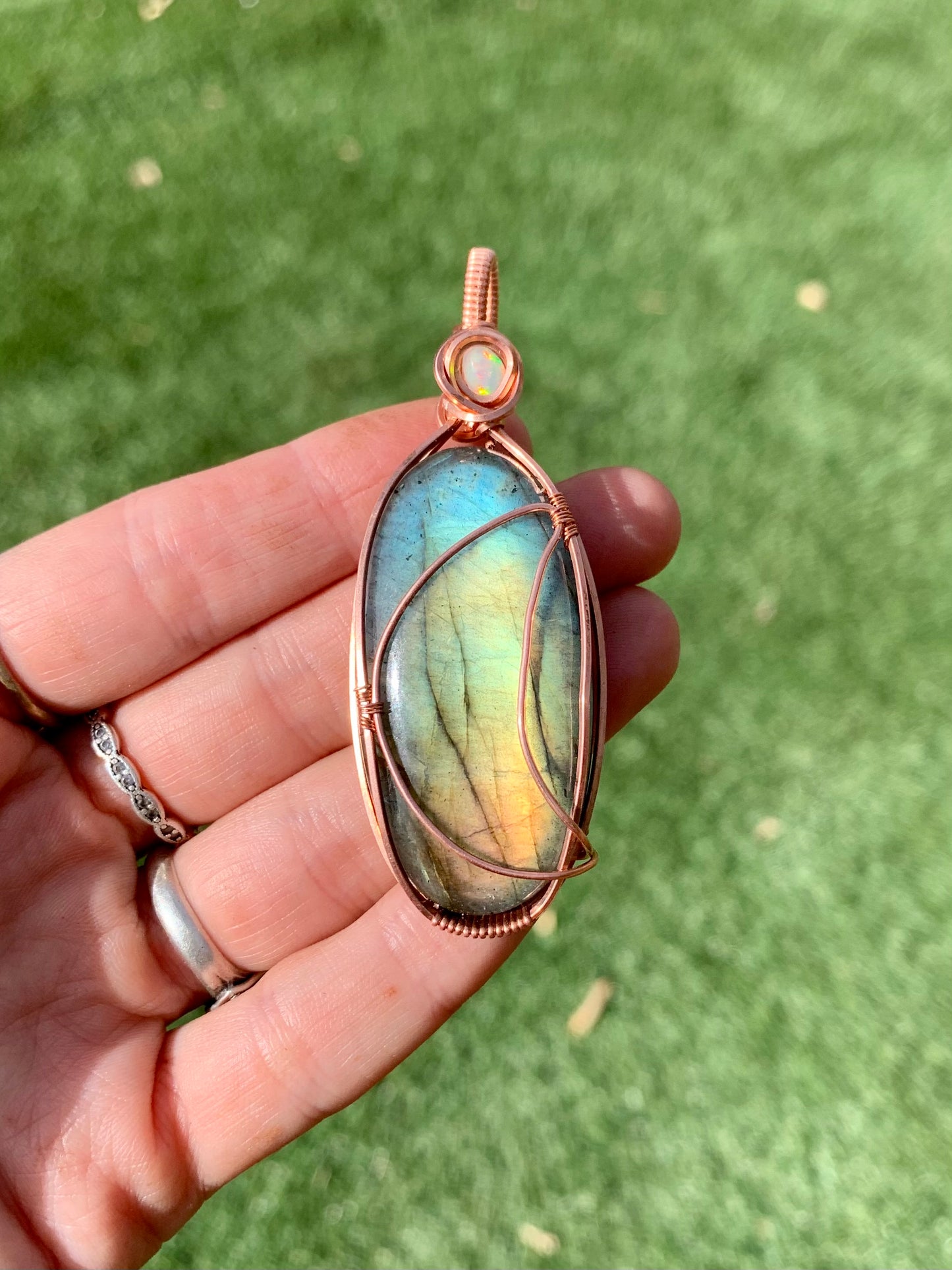 Labradorite + Opal Moon Pendant