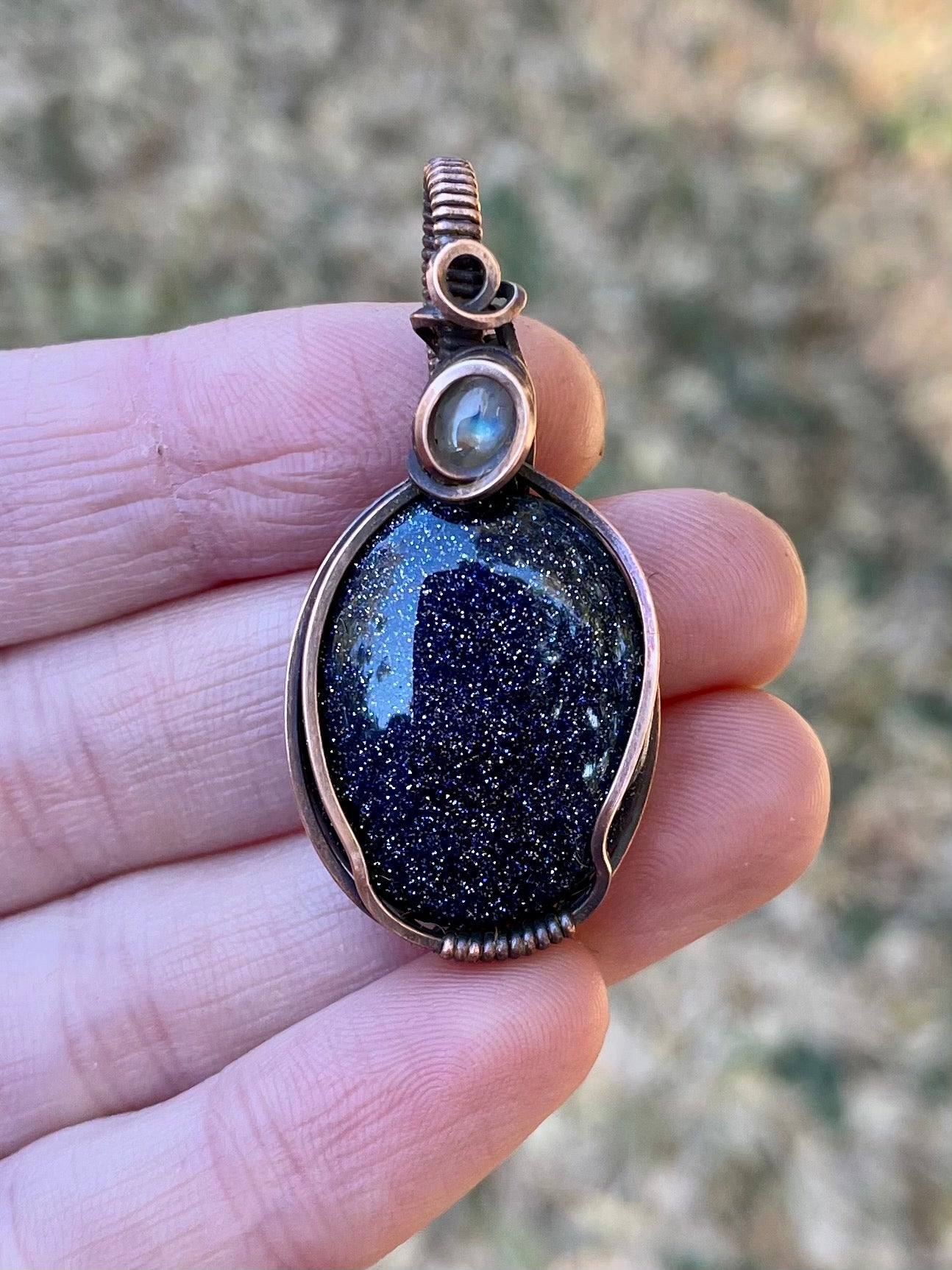 Blue Goldstone + Moonstone Pendant