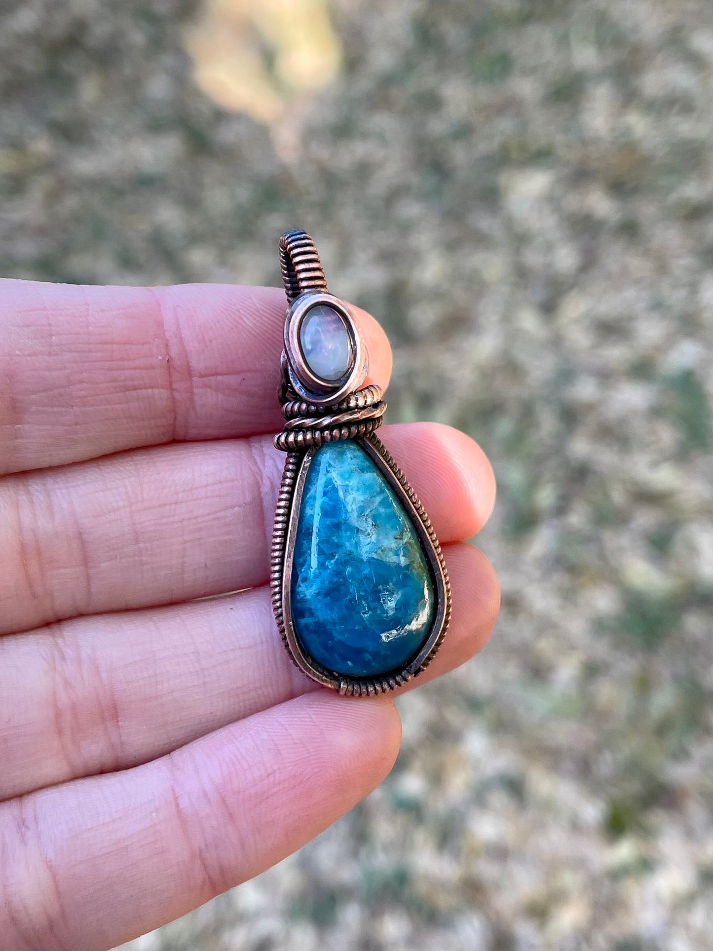 Blue Apatite + Opal Pendant