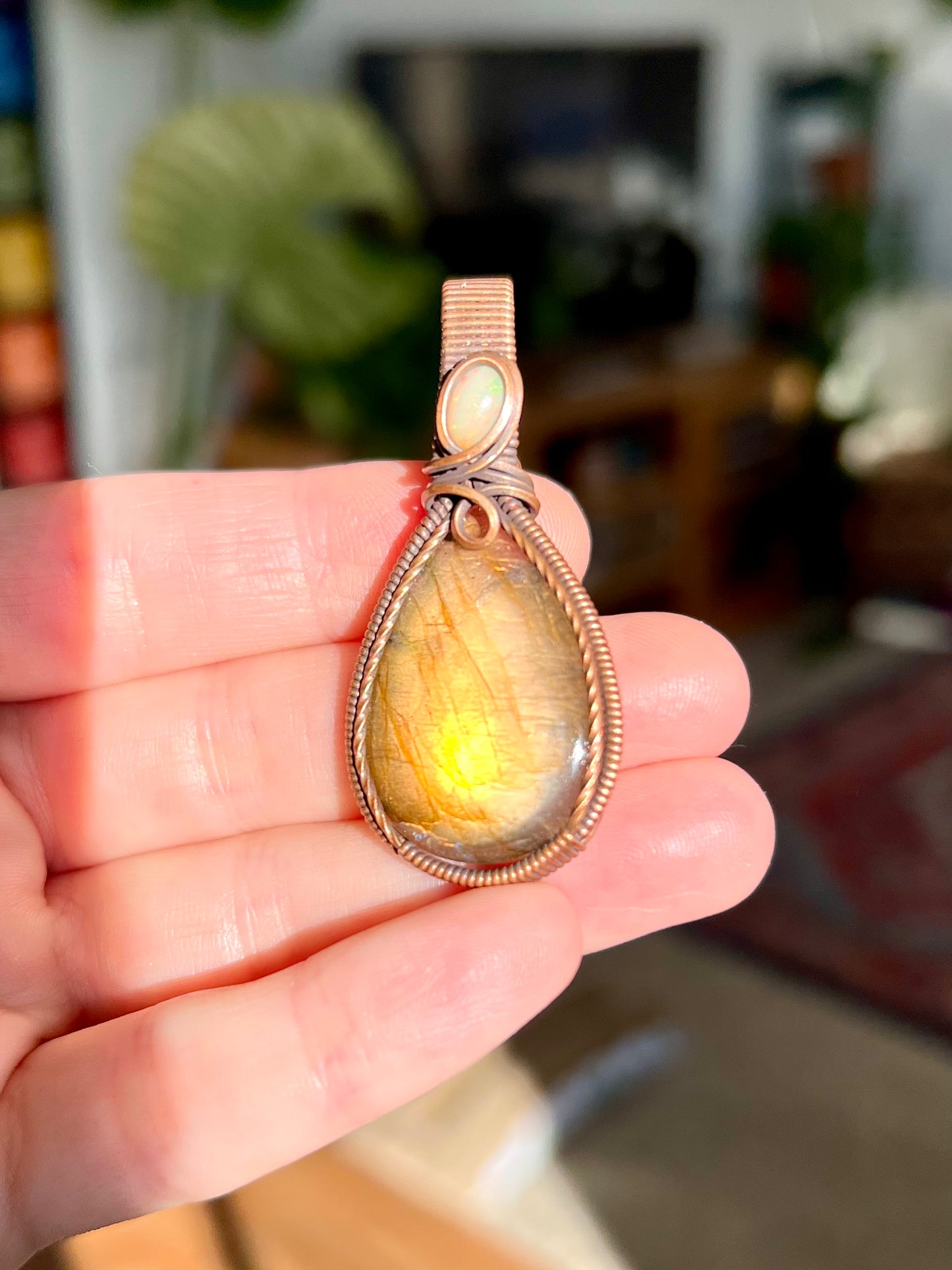 Yellow Labradorite + Moonstone Pendant