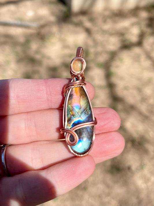 Rainbow Labradorite & Opal Pendant