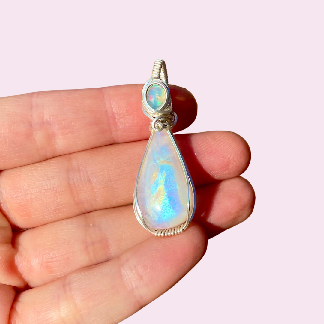 Moonstone + Opal Pendant in Sterling Silver filled