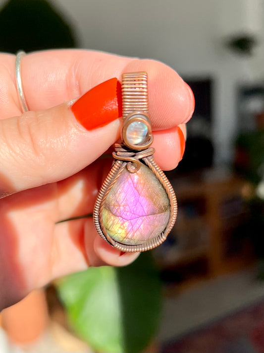 Pink Labradorite + Moonstone Pendant