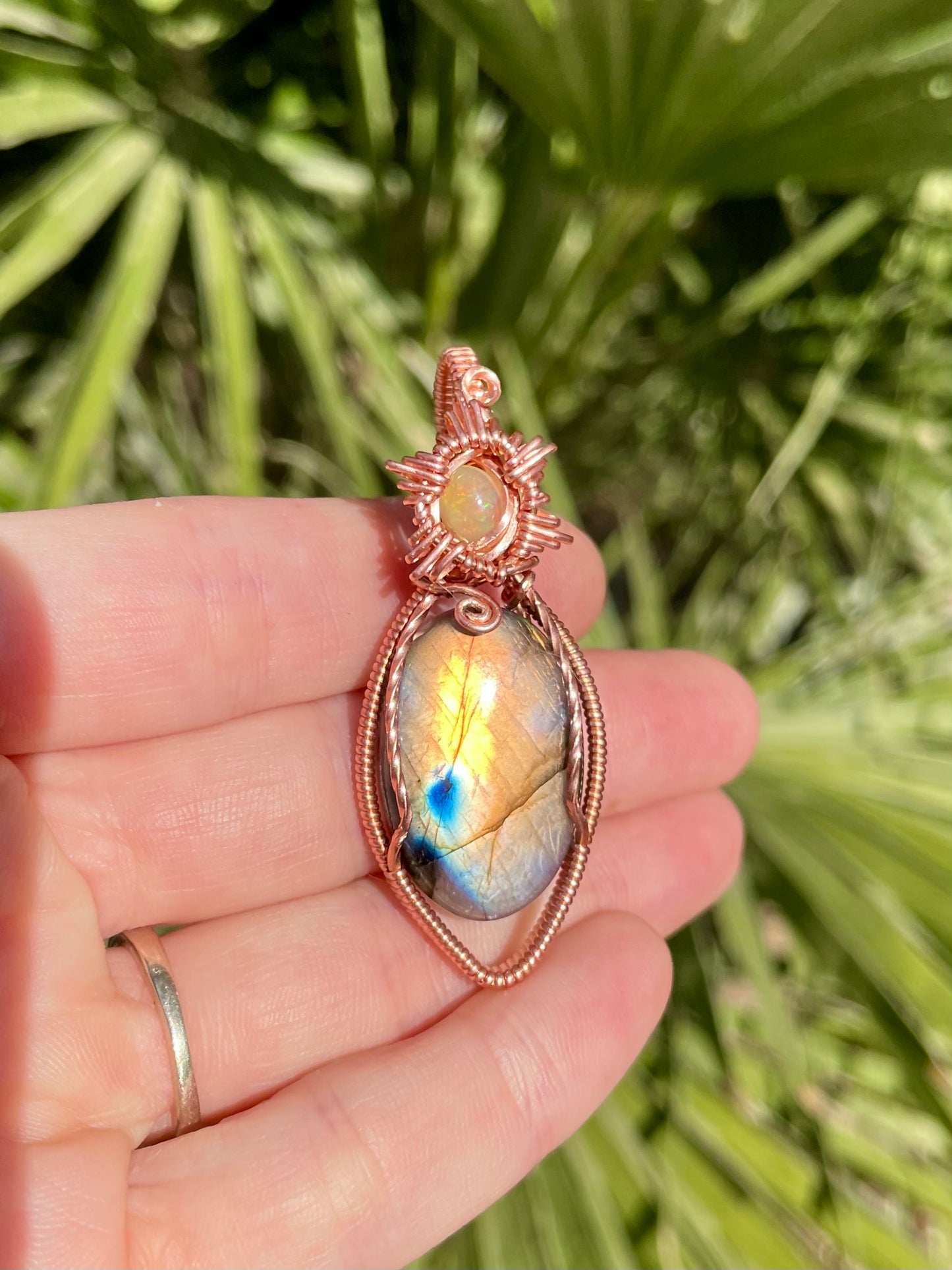 “Alectrona” Labradorite and Opal Pendant