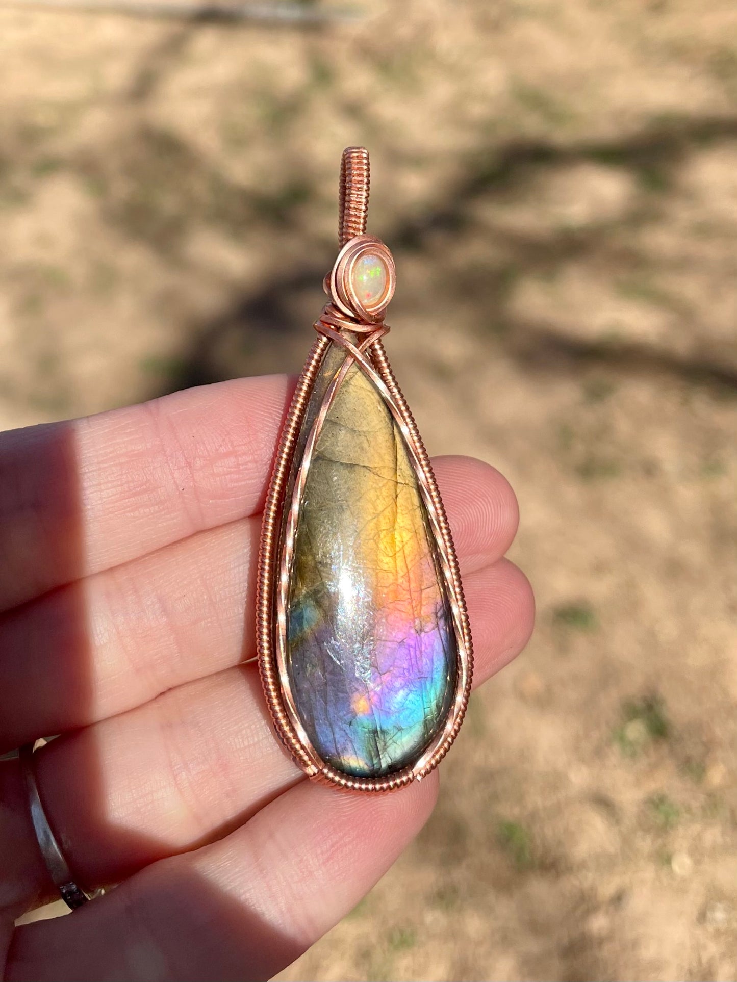 Rainbow Labradorite & Opal Pendant