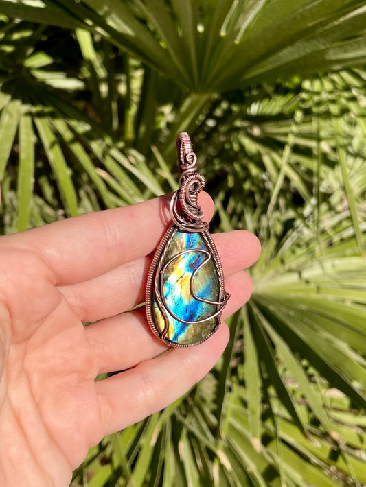 Labradorite Moon Pendant