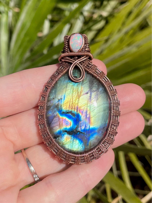 Labradorite + Opal Pendant