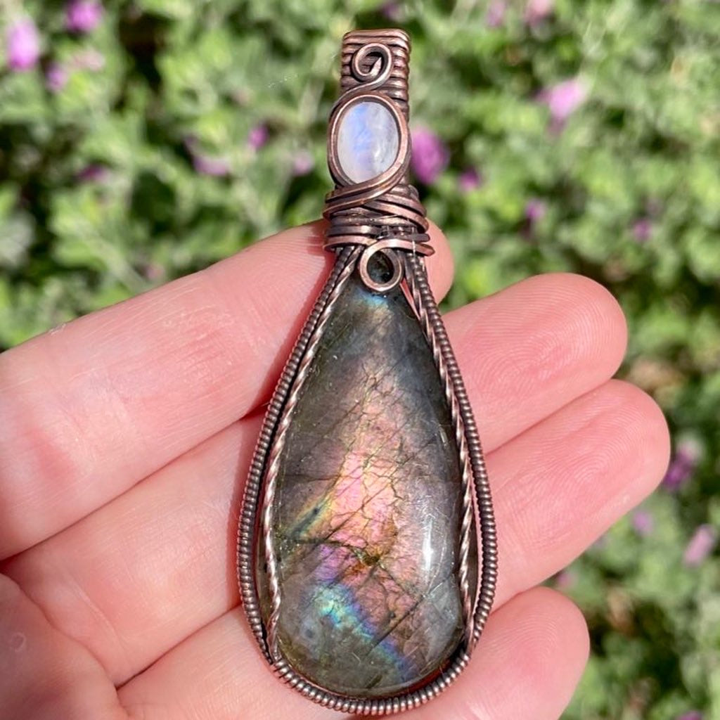 Purple Labradorite + Moonstone Pendant