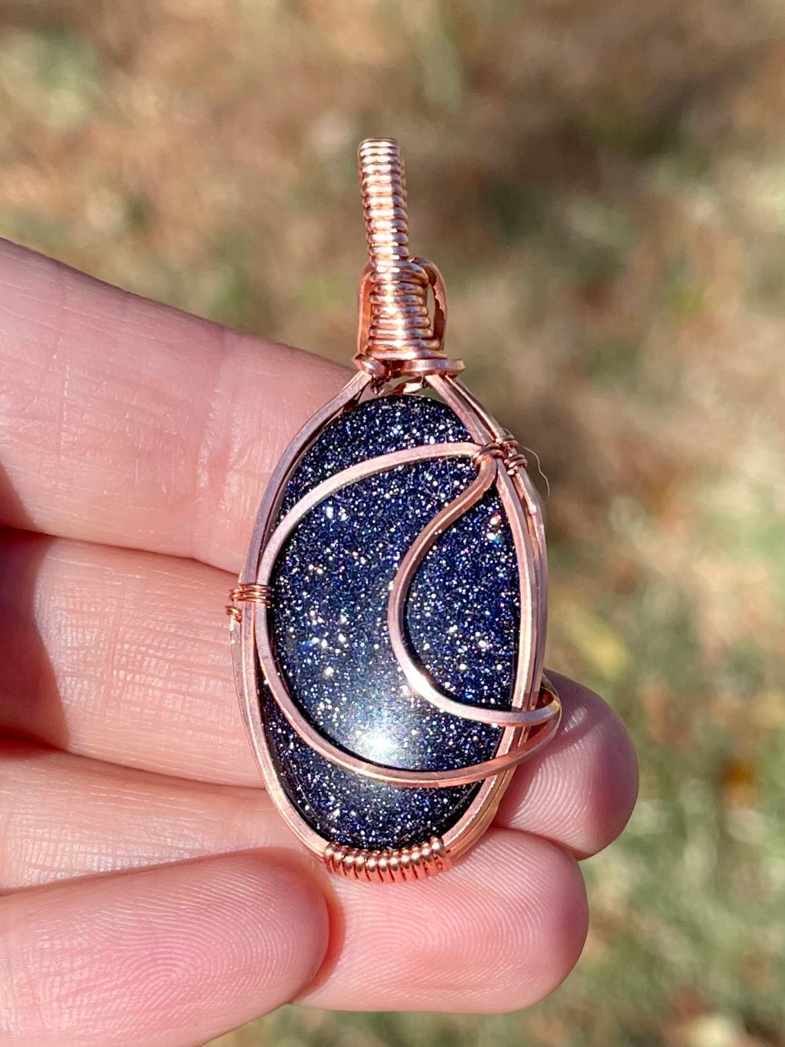 Blue Goldstone Moon Pendant