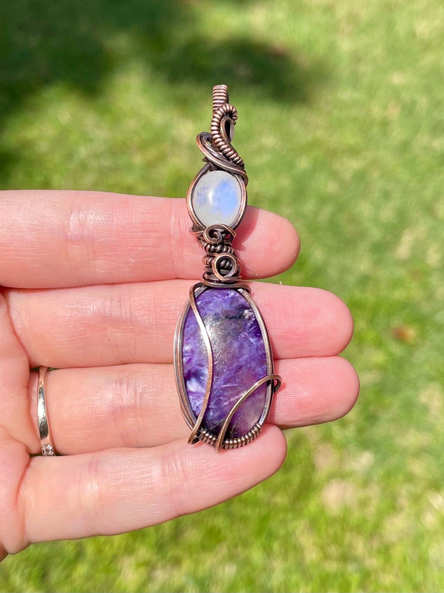 Purple Charoite and Moonstone Pendant